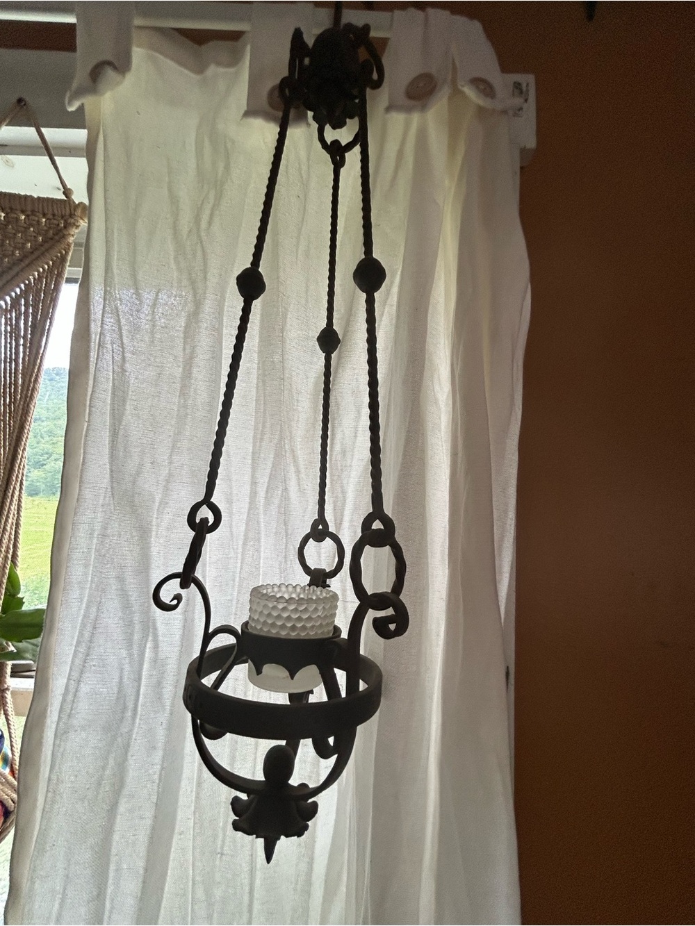 Vintage cast Iron Hanging Candle Holder - Black